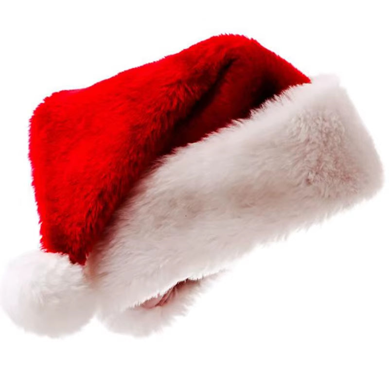 Top Grade Plush Christmas Hat for Adults Big Ball Plush Christmas Hat Red Santa Claus Hat for Men and Women