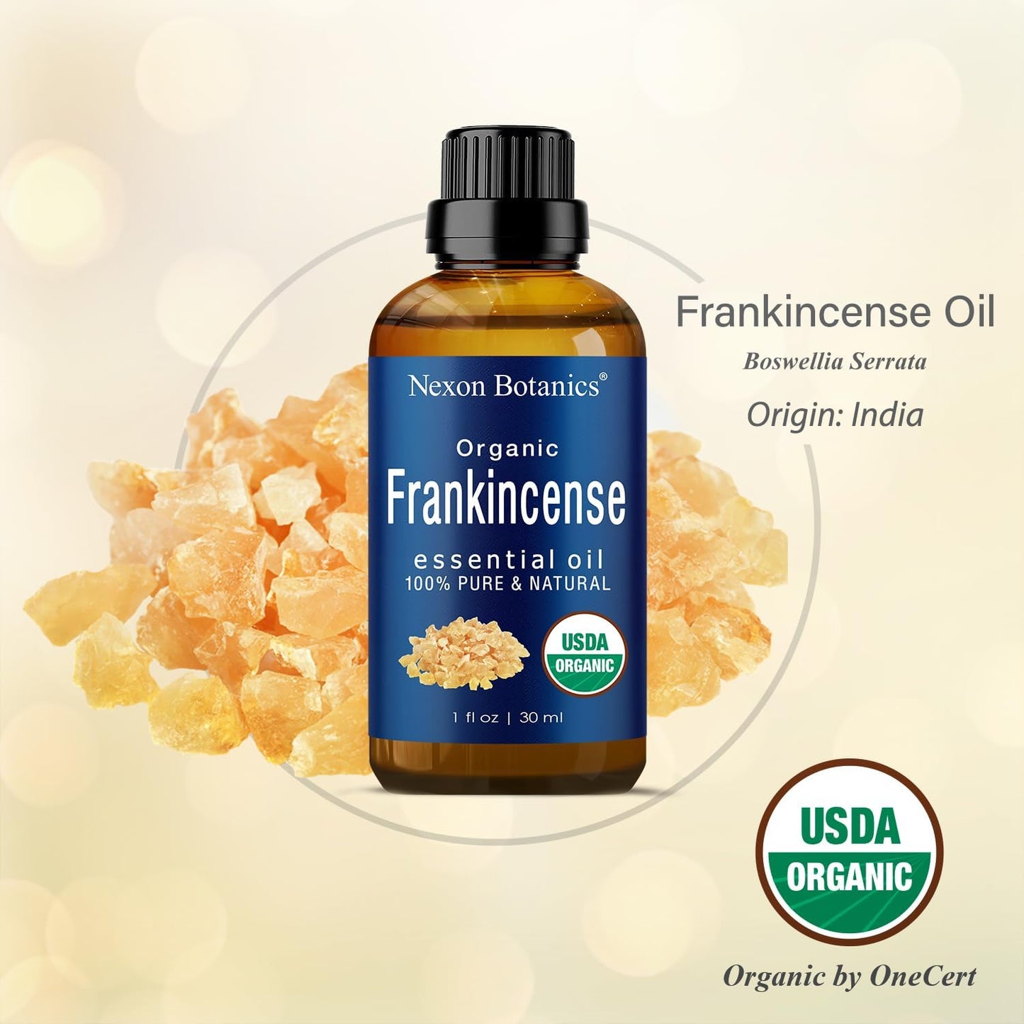 "Pure and Natural Organic Frankincense Essential Oil - Therapeutic Grade for Aromatherapy, Diffuser, and Skin & Hair Care - 30Ml"